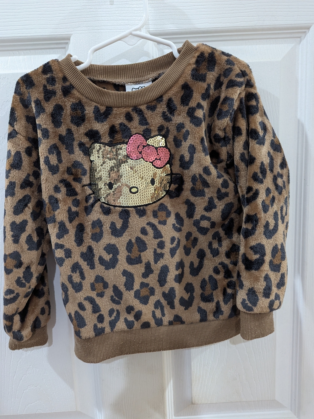 Hello Kitty Girls' Leopard Print Pullover Sweatshirt - Brown